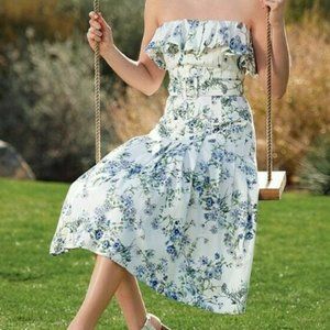 Antonio Melani Tabitha Floral Print Strapless A-Line Midi Dress Sz 8